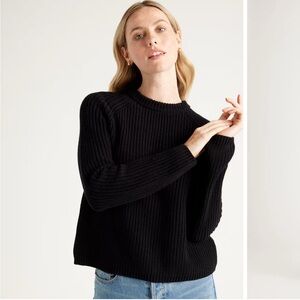 Quince Women's Black Fisherman Crew Neck Cotton Sweater